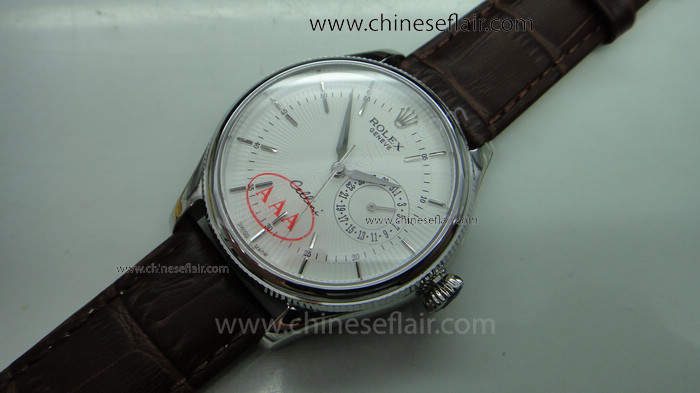 Fake Rolex Geneve Cellini Date 39mm Watch Brown Leather Band
